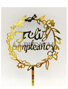 Topper feliz cumpleaños aro oro  Disfraces Ducaval