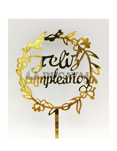 Topper feliz cumpleaños aro oro  Disfraces Ducaval