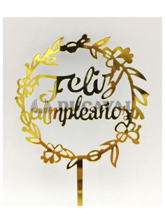Topper feliz cumpleaños aro oro  Disfraces Ducaval