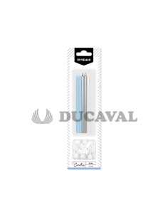 Velas extralargas plata metalizado, azul pastel y blanco