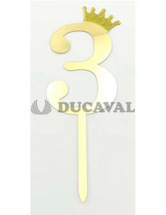 Topper número 3 corona dorada | Ducaval | Envíos 24/48 horas