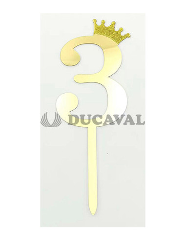 Topper número 3 corona dorada | Ducaval | Envíos 24/48 horas