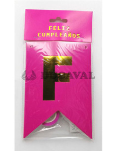 Guirnalda feliz cumpleaños fucsia  Disfraces Ducaval