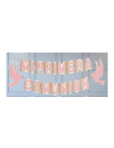 Guirnalda "Mi primera comunion" letras rosa y plata| Ducaval | Envías