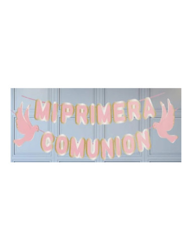 Guirnalda "Mi primera comunion" letras rosa y plata| Ducaval | Envías
