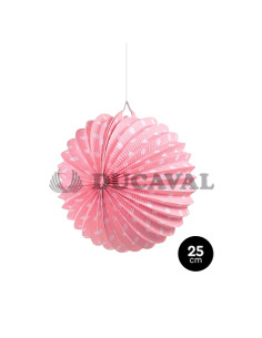 Farolillo papel redondo rosa pastelcon lunares blancos 25cm 1und
