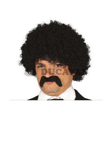 Peluca rizos con bigote  Disfraces Ducaval