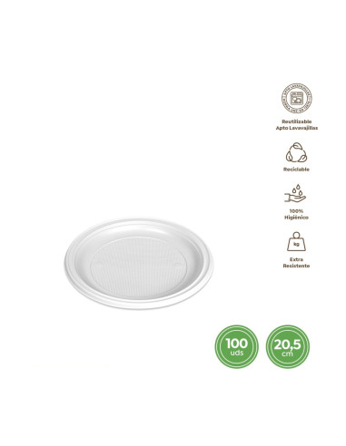 plato llano reutilizable blanco 20.5cm 100ud | Ducaval | Envías 24/48