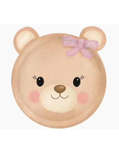 Platos cartón baby osito rosa 20.5cm x 22cm 6ud | Ducaval | Envías 24