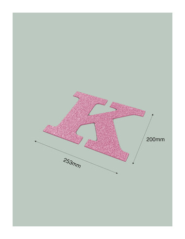 Letra K con purpurina rosa 253 x 200 mm. Ducaval envios 24/48 horas