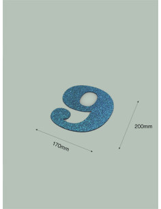 Número 9 con purpurina azul 170 x 200 mm