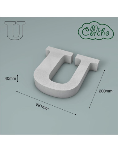 Letra U corcho 200X40mm | Ducaval | Envíos 24/48 horas