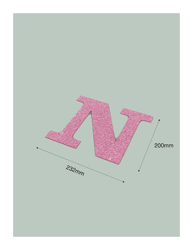Letra N con purpurina rosa 232 x 200 mm. Ducaval envios 24/48 h