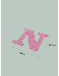 Letra N con purpurina rosa 232 x 200 mm. Ducaval envios 24/48 h
