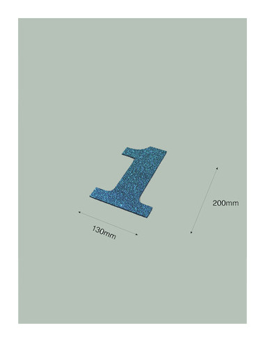 Número 2 con purpurina azul 130 x 200 mm