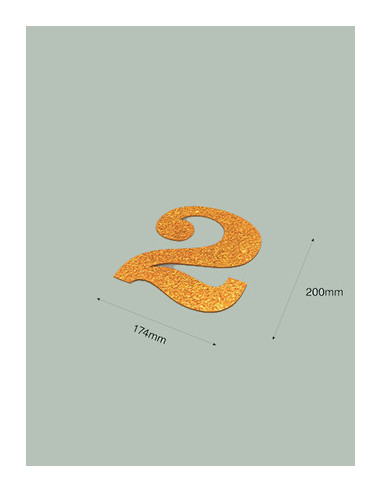 Número 2 con purpurina oro 174 x 200 mm. Ducaval envios 24/48 horas