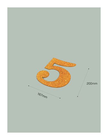 Número 5 con purpurina oro 167 x 200 mm. Ducaval envios 24/48 horas