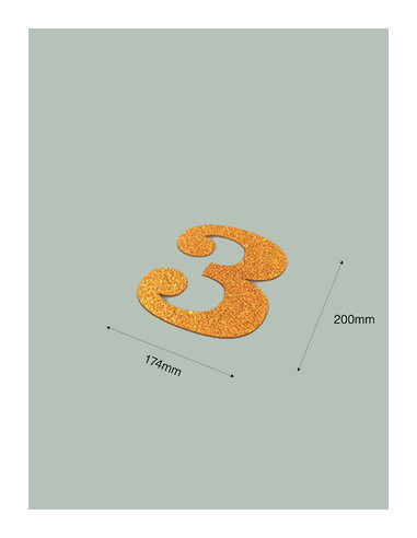 Número 3 con purpurina oro 174 x 200 mm. Ducaval envios 24/48 horas