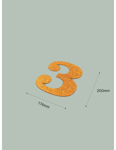 Número 3 con purpurina oro 174 x 200 mm. Ducaval envios 24/48 horas