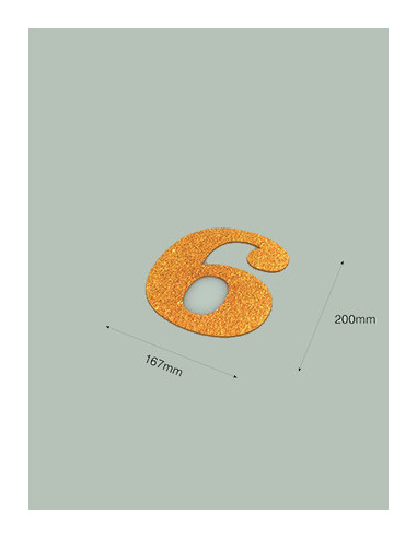 Número 6 con purpurina oro 167 x 200 mm. Ducaval envios 24/48 horas
