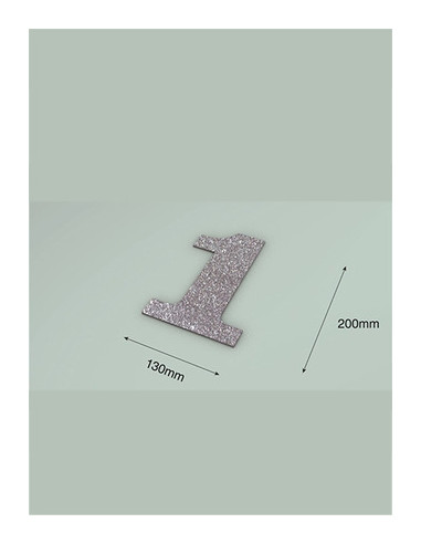Número 1 con purpurina plata 130 x 200 mm. Ducaval envios 24/48 horas