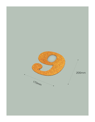 Número 9 con purpurina oro 170 x 200 mm. Ducaval envios 24/48 horas