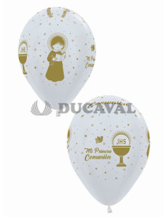Globo látex satín perla Mi 1 comunión 30cm | Ducaval | Envíos 24/48 h