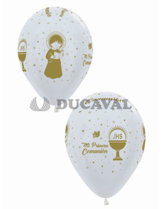 Globo látex satín perla Mi 1 comunión 30cm | Ducaval | Envíos 24/48 h
