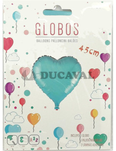Globo foil brillo corazón turquesa 45 cm.