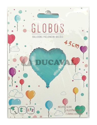 Globo foil brillo corazón turquesa 45 cm.