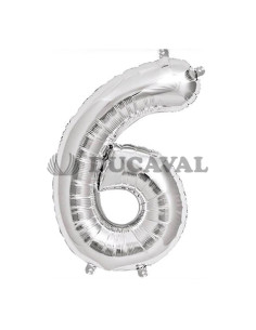 Globo número 6 plata 45cm