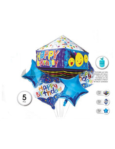 Set globo mylar rombo Happy Birthday 5 unidades