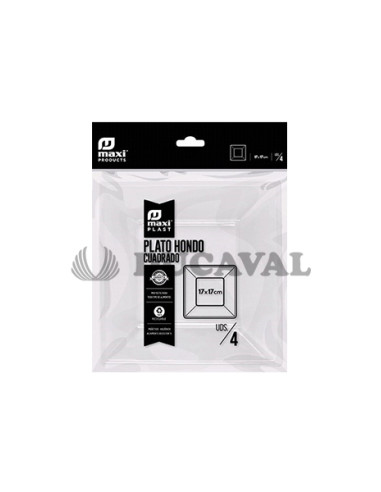 Plato hondo cuadrado transparente 17x17cm 4 ud | Ducaval |