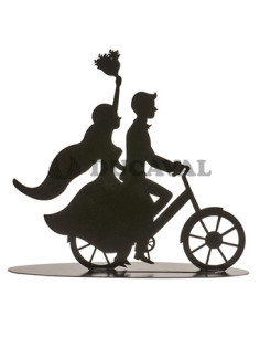 Figura boda pareja metal negro bicicleta 18cm  Disfraces Ducaval