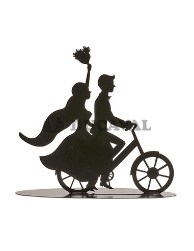 Figura boda pareja metal negro bicicleta 18cm  Disfraces Ducaval