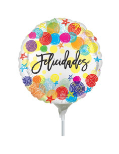 Globo foil mini con palo Felicidades I Ducaval I Envíos 24/48 horas