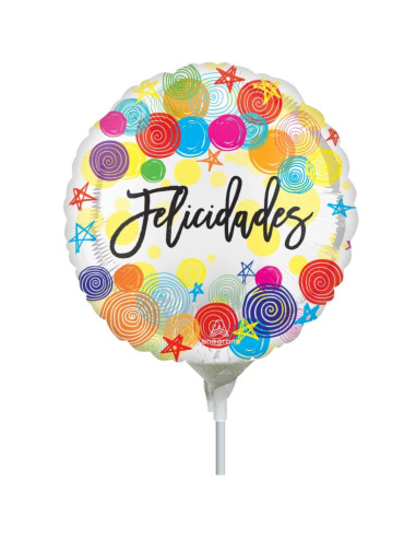 Globo foil mini con palo Felicidades I Ducaval I Envíos 24/48 horas