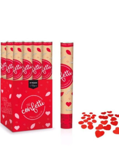 Cañon confeti petalos y corazones rojo 40cm | Ducaval | Envías 24/48 
