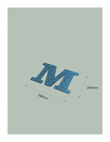 Letra M con purpurina azul 298 x 200 mm