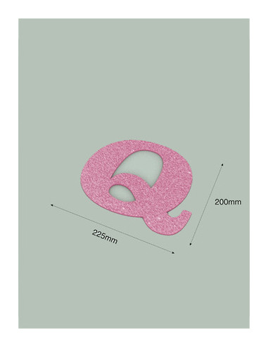 Letra Q con purpurina rosa 225 x 200 mm. Ducaval envios 24/48 horas