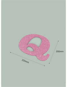Letra Q con purpurina rosa 225 x 200 mm. Ducaval envios 24/48 horas