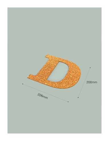 Letra D con purpurina oro 226 x 200 mm. Ducaval envios 24/48 horas