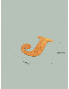 Letra J con purpurina oro 174 x 200 mm.Ducaval envios 24/48 horas