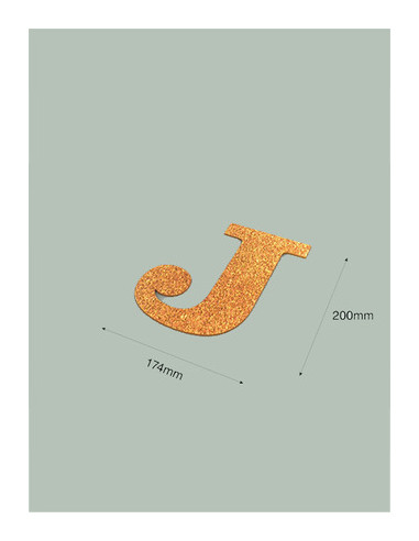 Letra J con purpurina oro 174 x 200 mm.Ducaval envios 24/48 horas