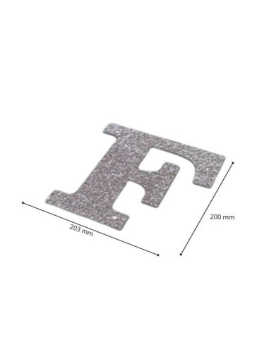 Letra F con purpurina plata 203 x 200 mm. Ducaval envios 24/48 horas