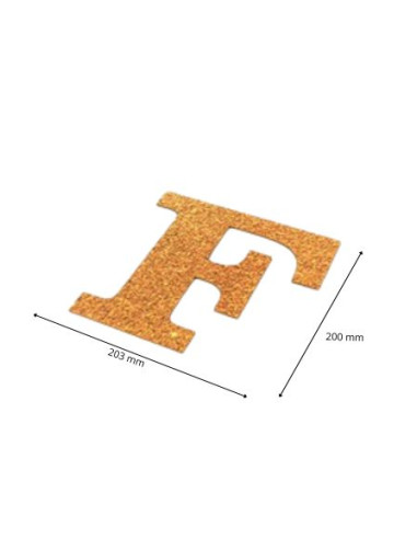 Letra F con purpurina oro 203 x 200 mm. Ducaval envios 24/48  horas