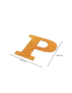 Letra P con purpurina oro 210 x 200 mm. Ducaval envios 24/48 horas