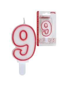 Velas cumpleaños rojo/blanco 9  | Ducaval | Envías 24/48 horas 
