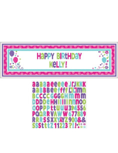 Banderín personalizable pink & teal happy bday