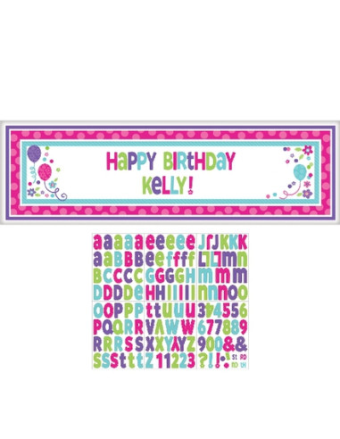 Banderín personalizable pink & teal happy bday